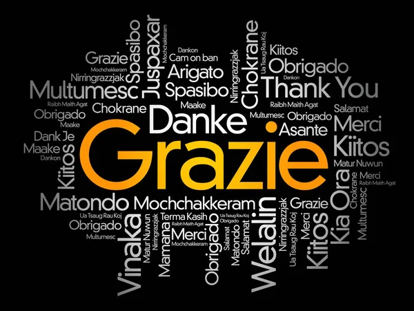 Grazie (İtalyanca Teşekkür) kelime bulut arkaplanı farklı dillerde