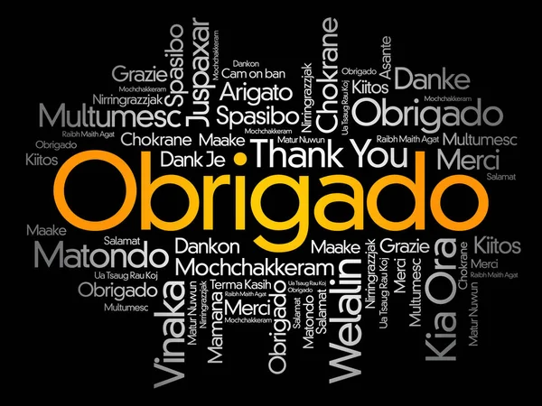 Obrigado Dank Het Portugees Word Cloud Verschillende Talen — Stockvector