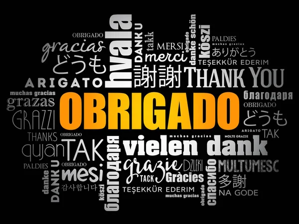 Obrigado Merci Portugais Word Cloud Dans Différentes Langues — Image vectorielle