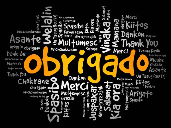 奥布里加多 葡萄牙语中的谢谢你 不同语言的Word Cloud — 图库矢量图片
