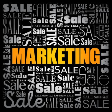 Pazarlama kelimesi bulut kolajı, iş konsepti geçmişi