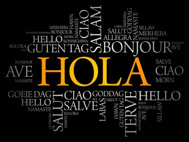 Merhaba! Dünyanın farklı dillerinde kelime bulutu, arka plan konsepti