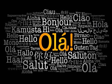 OLA (Portekizce Merhaba) dünyanın farklı dillerinde kelime bulutu