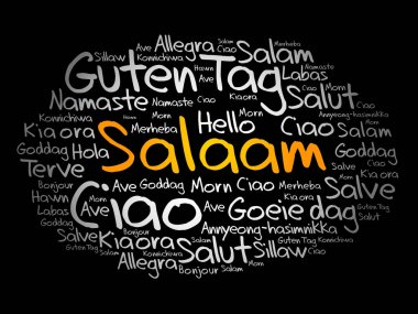 SALAAM (Farsça Merhaba, Farsça) dünyanın farklı dillerinde kelime bulutu