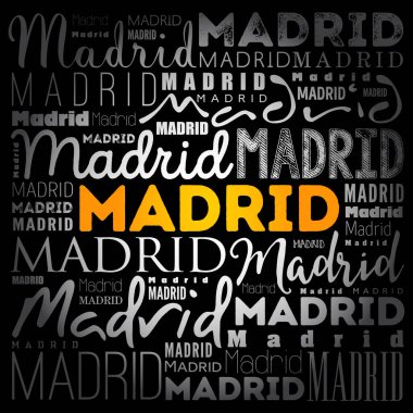 Madrid duvar kağıdı kelime bulut, seyahat kavramı arka plan