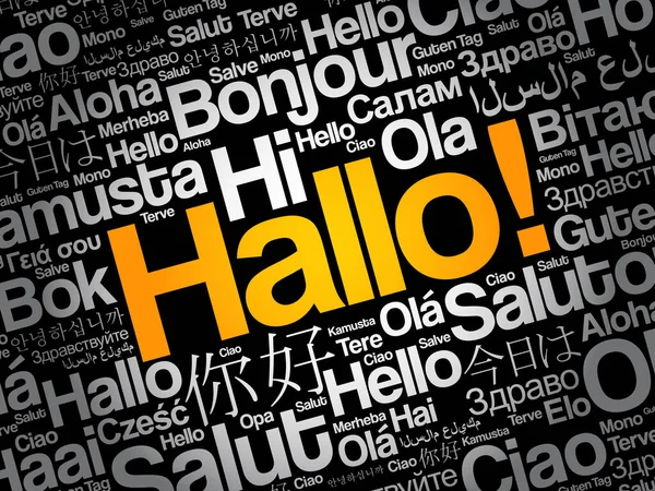 Hallo Olá Saudação Alemão Nuvem Palavras Diferentes Idiomas Mundo — Vetor de Stock