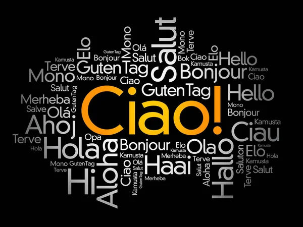Kom Igen Hej Hälsning Italienska Ord Moln Olika Språk Världen — Stock vektor