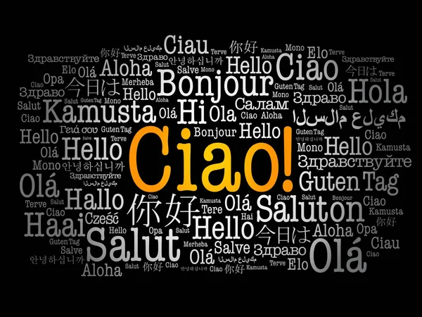 Ciao Ciao Ciao Saluto Italiano Word Cloud Diverse Lingue Del — Vettoriale Stock