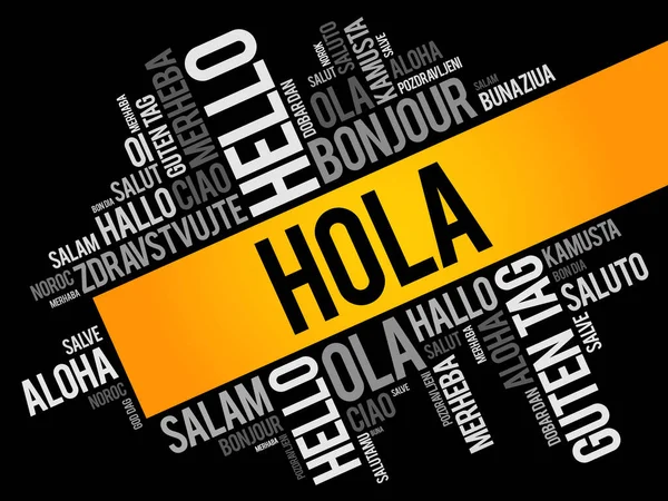 Hola Hello Greeting Español Nube Palabras Diferentes Idiomas Del Mundo — Vector de stock