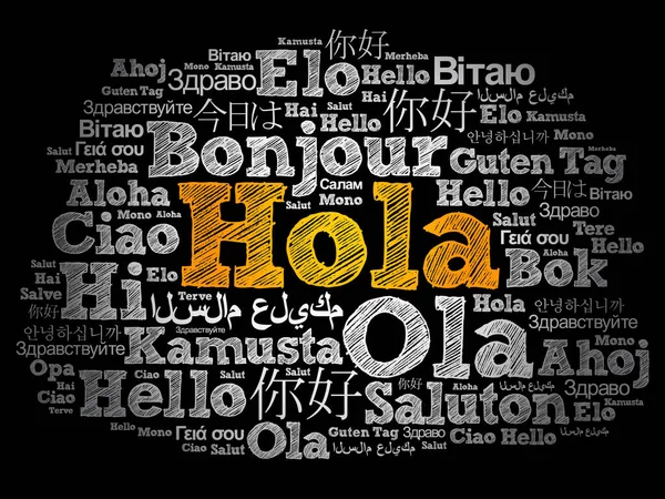 Облако Слов Hola Hello Greeting Spanish Разных Языках Мира — стоковый вектор