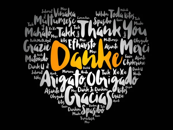 Danke Dank Het Duits Love Heart Word Cloud Verschillende Talen — Stockvector