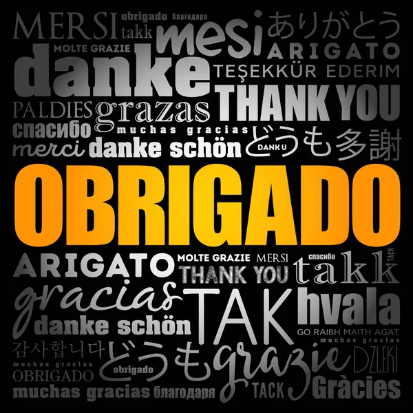 Obrigado Merci Portugais Word Cloud Dans Différentes Langues — Image vectorielle