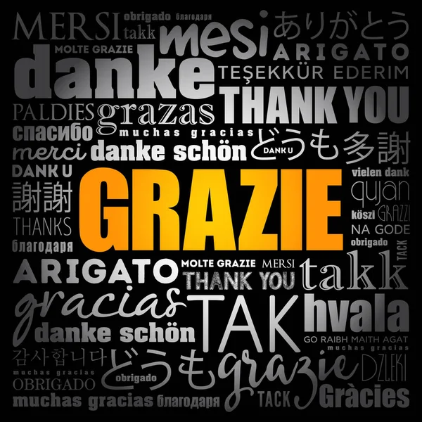 Grazie Thank You Italian Word Cloud Background Different Languages — Stock Vector