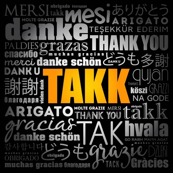 Takk Grazie Islandese Word Cloud Diverse Lingue — Vettoriale Stock