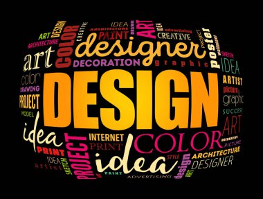 Tasarım kelime bulutu kolaj, yaratıcı iş kavramı