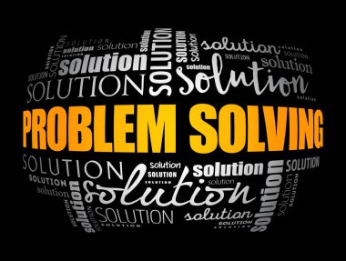 Problem çözme yardım kelime bulutu kolaj, iş kavramı arka plan