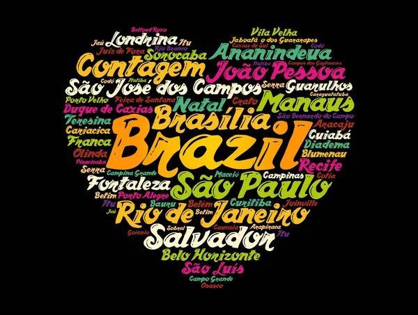 Heart Word Cloud Lista Cidades Brasil Fundo Conceito —  Vetores de Stock