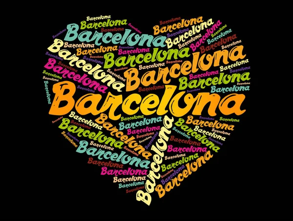 Barcelona Amor Corazón Palabra Nube Viaje Concepto Fondo — Vector de stock