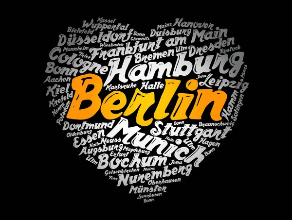 List Cities Towns Germany Composed Love Sign Heart Shape Word — Stock Vector