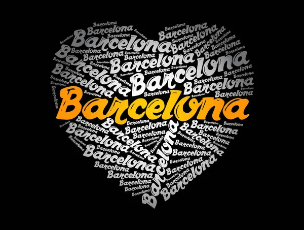 Barcelona Amor Corazón Palabra Nube Viaje Concepto Fondo — Vector de stock