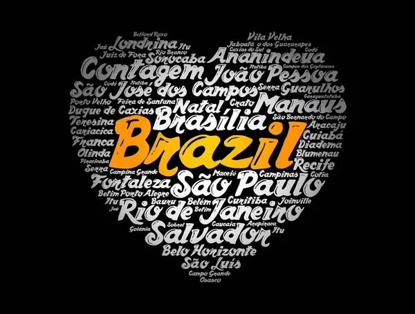 Heart Word Cloud Lista Cidades Brasil Fundo Conceito —  Vetores de Stock