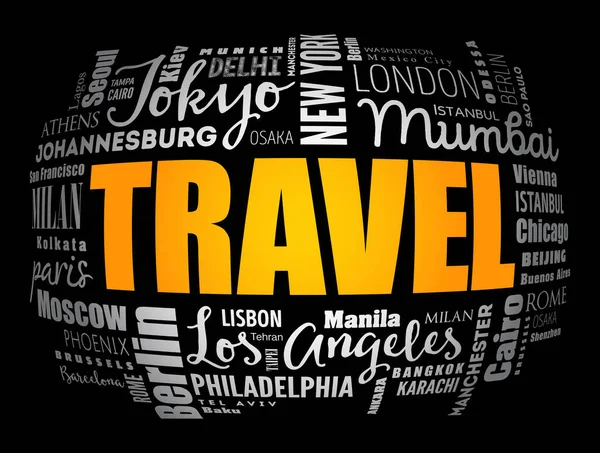 Travel Word Cloud Koncepció Készült Szavak Városok Nevek Üzleti Koncepció — Stock Vector