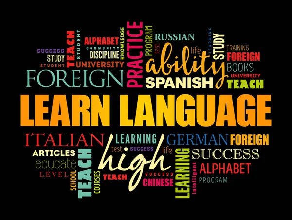 Apprendre Langue Nuage Mots Éducation Entreprise Concept Arrière Plan — Image vectorielle
