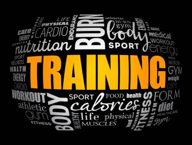 Eğitim sözcükleri bulut, fitness, spor, sağlık konsepti