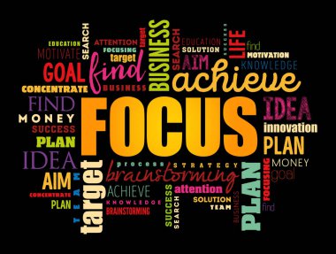 FOCUS kelime bulut kolajı, iş konsepti geçmişi
