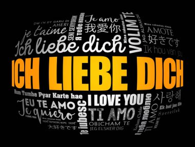 ICH LIEBE DICH (Almanca seni seviyorum) dünyanın farklı dillerinde kelime bulutu