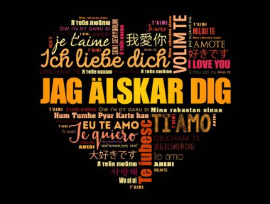 Jag alskar kazmak (I Love You İsveççe) dünyanın farklı dillerinde kalp Word Cloud aşk