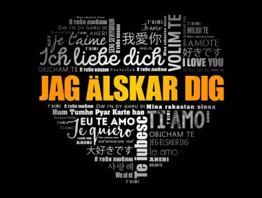 Jag alskar kazmak (I Love You İsveççe) dünyanın farklı dillerinde kalp Word Cloud aşk