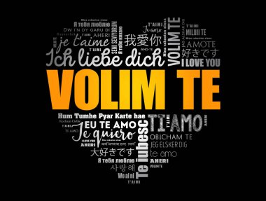 Volim te, I Love You in Croatian, word cloud heart in different languages of the world