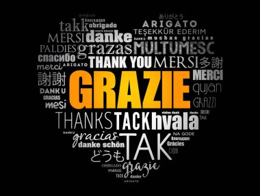 Grazie (İtalyanca Teşekkür) Aşk kelimesi farklı dillerde arkaplanı bulutlandırır