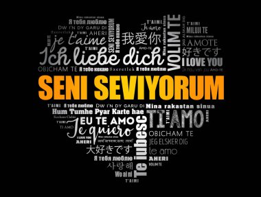 Seni seviyorum (Türkçe seni seviyorum) dünyanın farklı dillerinde kalp kelime bulutu
