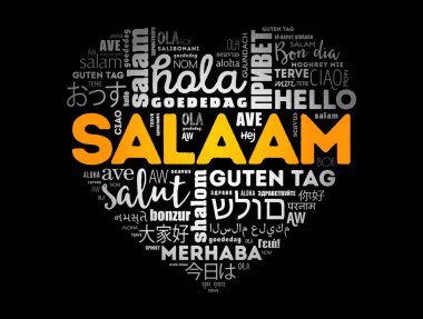 Selam (Farsça Selamlama,Farsça) dünyanın farklı dillerinde kalp kelime bulut aşk