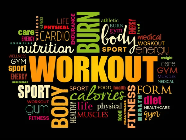 Workout Word Cloud Collage Fitness Health Concept Background — Stock Vector