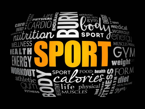 Sport Parola Nuvola Fitness Concetto Salute Sfondo — Vettoriale Stock