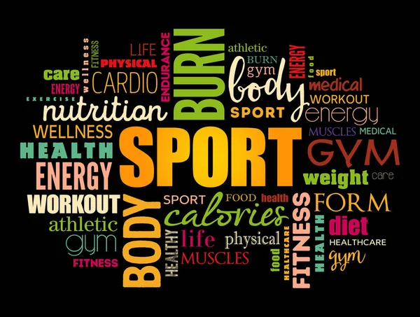 Sport Nuvem Palavras Fitness Fundo Conceito Saúde —  Vetores de Stock