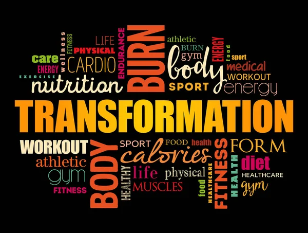 Transformation Wortwolke Fitness Sport Gesundheitskonzept Hintergrund — Stockvektor