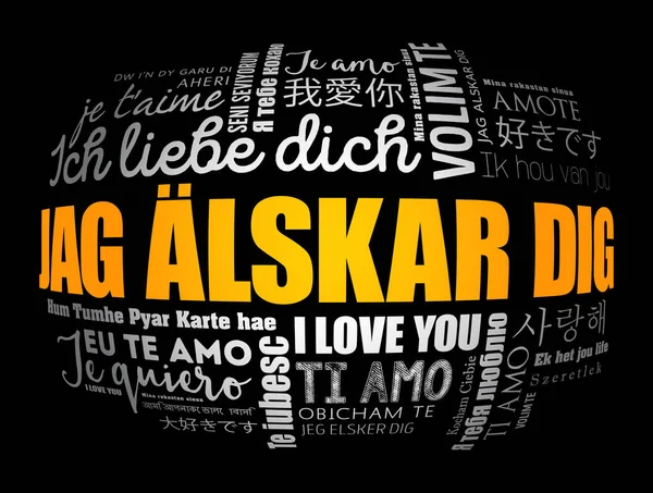 Jag Alskar Dig 我爱你瑞典语 世界上不同的语言 云彩背景 — 图库矢量图片