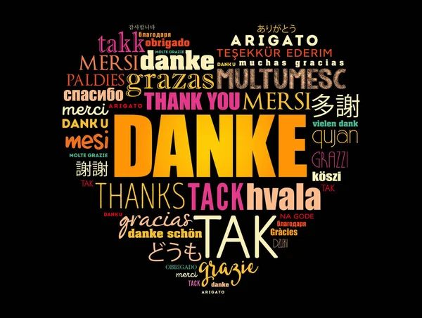 Danke Dank Het Duits Love Heart Word Cloud Verschillende Talen — Stockvector