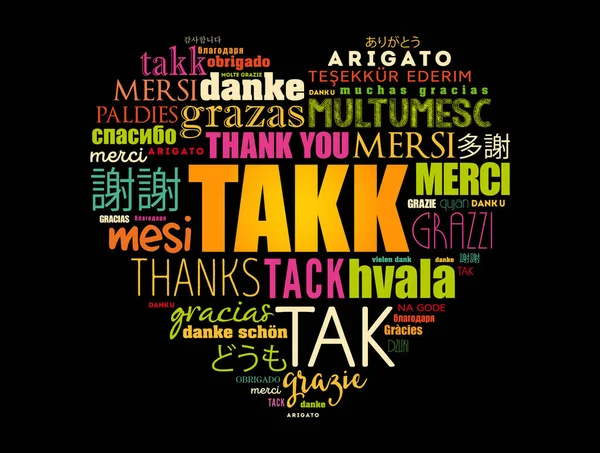 Takk Thank You Icelandic Love Heart Word Cloud Different Languages — Stock Vector