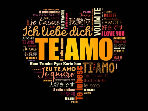 Amo Aime Espagnol Amour Coeur Mot Nuage Dans Différentes Langues — Image vectorielle