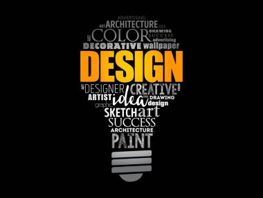 DESIGN ampul kelime bulut kolajı, yaratıcı iş konsepti