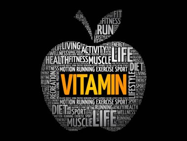 VITAMIN elma kelime bulut, sağlık konsepti