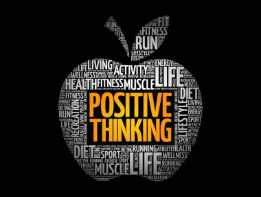 Positive thinking apple word cloud, health concept clipart