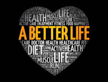 Daha iyi bir hayat kelimesi bulut, fitness, spor, sağlık konsepti