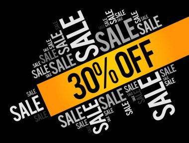 % 30 indirimli kelime bulutu, iş konsepti geçmişi