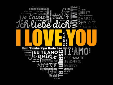 I Love You kalp konsepti kelime bulut kolajı dünyanın farklı dillerinde